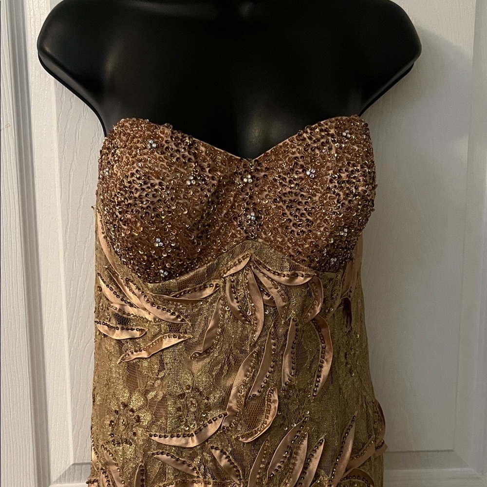 May Queen Strapless Gold and Brown Dress